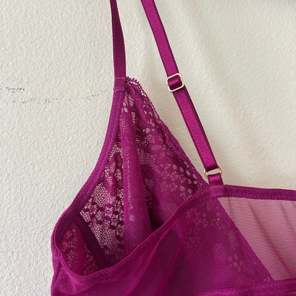 Victoria's Secret Plum Babydoll Chemise Lingerie Lace Mesh Sheer L - Picture 7 of 10